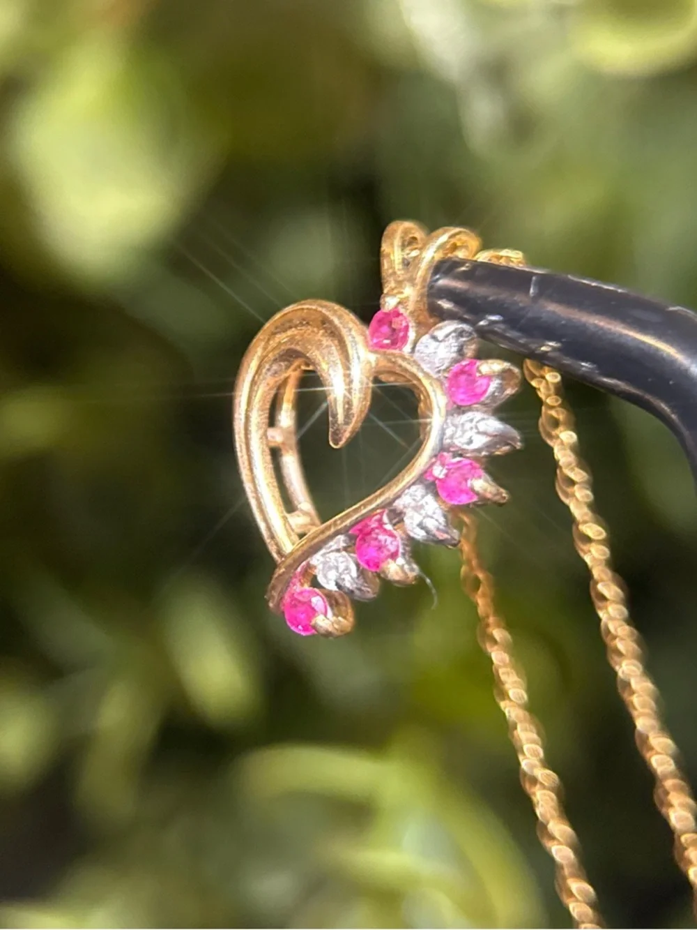 14K Gold‎ Diamond/Rubies Heart Pendant Necklace
